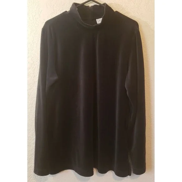 The Tog Shop Womens Mock Neck Velour Top Size Large Black - Picture 1 of 10